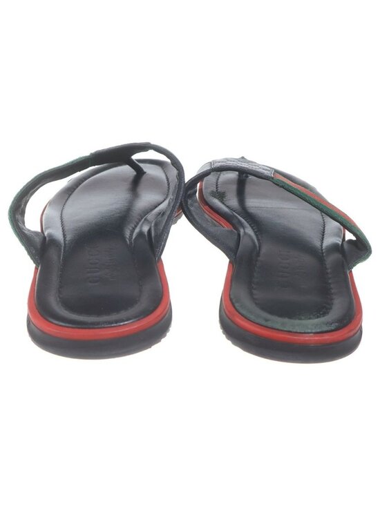 Gucci Guccissima Sherry Web Line Flat Leather Sandals Shoes Black